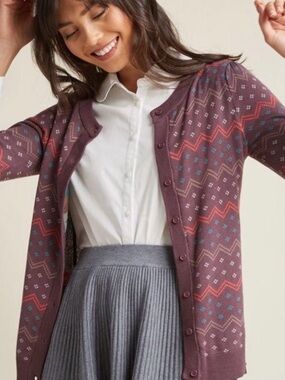 ModCloth Striped Cardigan with Intarsia Detailing